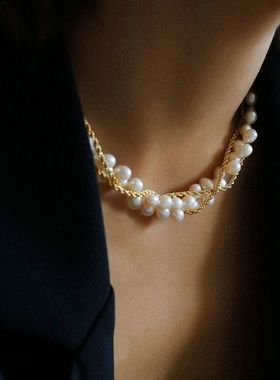 TU JEWELRY 小众设计轻奢手工编织天然珍珠项链复古优雅气质颈链