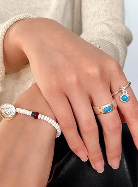 925银蓝松石戒指白松石叠搭手链