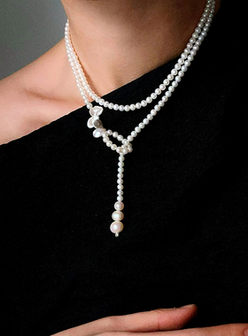 优雅气质天然珍珠编织Y字长项链