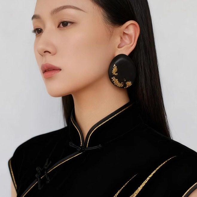 TU家新中式东方古典气质手工金箔黑檀木耳环耳饰小众高级银针耳钉,饰品/流行首饰/时尚饰品新,耳钉,淘宝优惠券,粉丝福利购,淘宝优惠卷