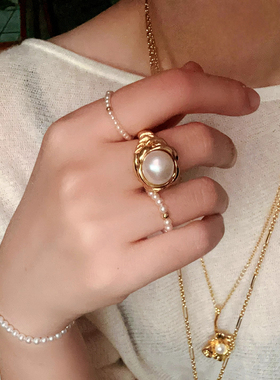 法式复古优雅轻奢天然珍珠戒指