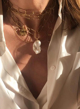 复古天然巴洛克珍珠金币项链手链