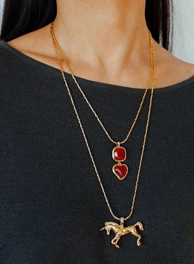 复古vintage彩色爱心天然石项链