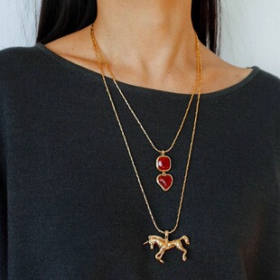 TU家 复古vintage彩色爱心天然石长项链女小众设计优雅叠搭毛衣链