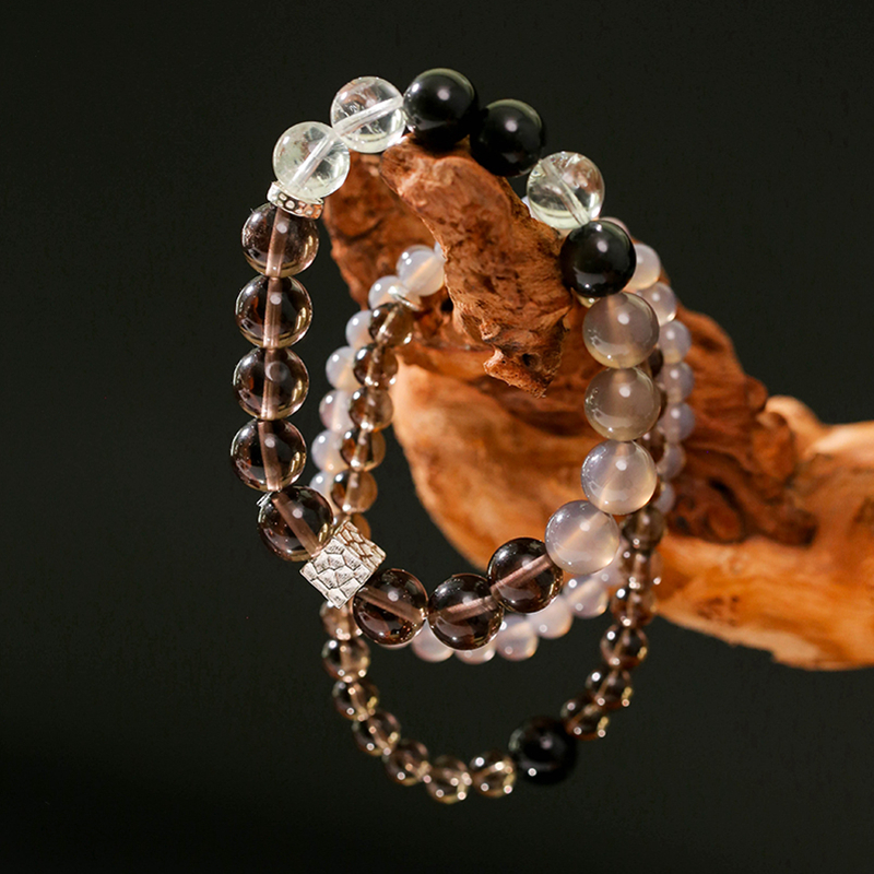 原创国风天然茶晶灰玛瑙能量手串