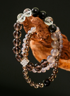 原创国风天然茶晶灰玛瑙能量手串