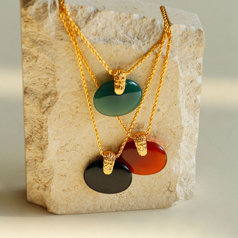 复古元宝扣红玛瑙吊坠项链毛衣链