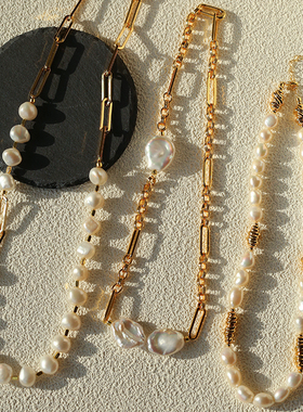 法式复古天然淡水珍珠链条项链