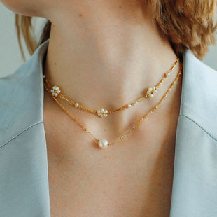 欧美ins天然珍珠吊坠项链小众设计轻奢高级感叠戴百搭锁骨链颈链
