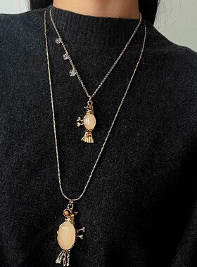 复古宫廷水晶小鸟吊坠项链毛衣链