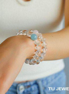 赵露思同款海蓝宝白水晶串珠手链