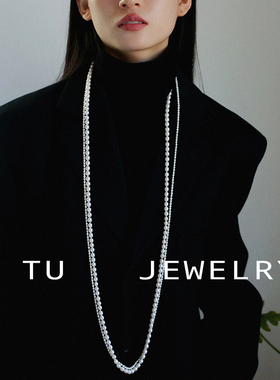 超长款复古轻奢珍珠双层女毛衣链