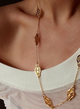 法式复古金色镂空花纹项链毛衣链