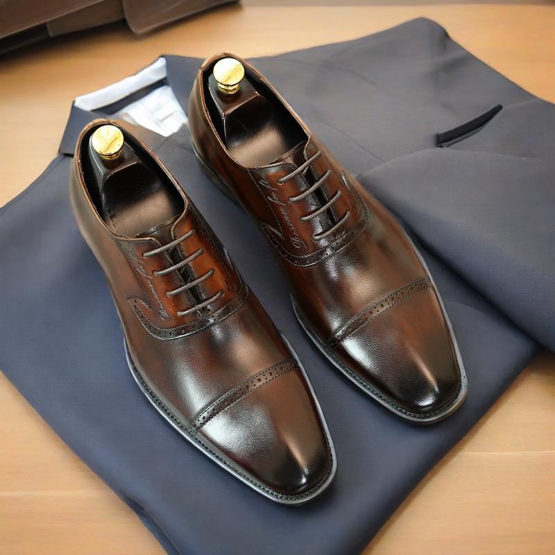 高端复古牛皮三接头皮鞋