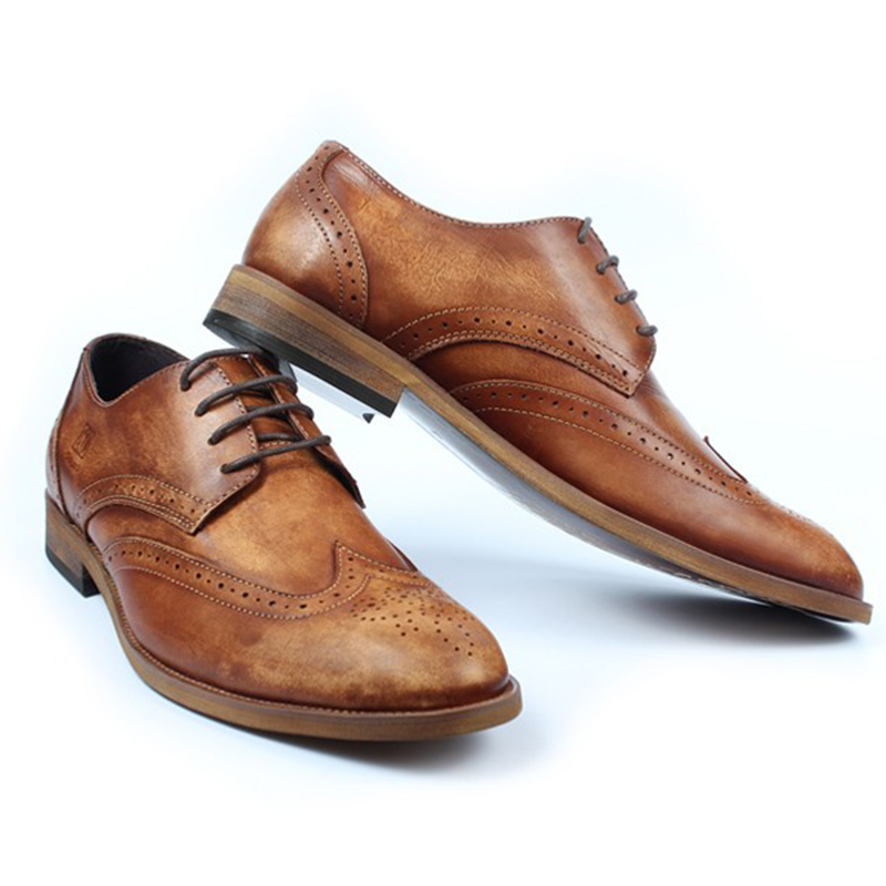 意大利复古做旧雕花休闲商务皮鞋