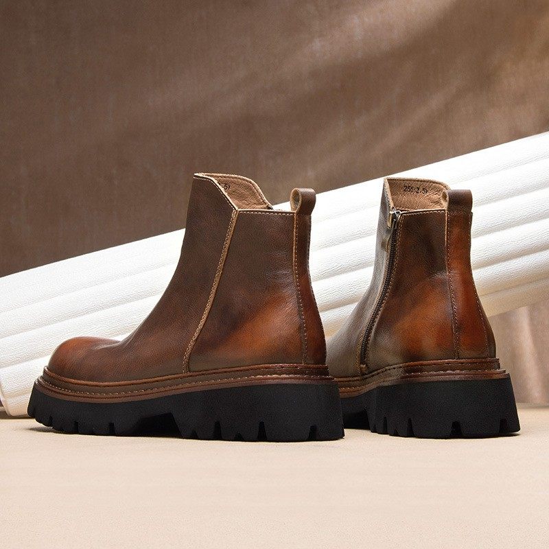 复古英伦风头层牛皮切尔西靴男休闲短筒厚底真皮靴子冬季加绒保暖,流行男鞋,切尔西靴,淘宝优惠券,粉丝福利购,淘宝优惠卷