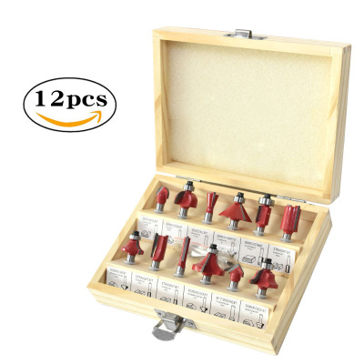 12pcs木工铣刀套装木板异型修边雕刻工具机用合金铣刀盒