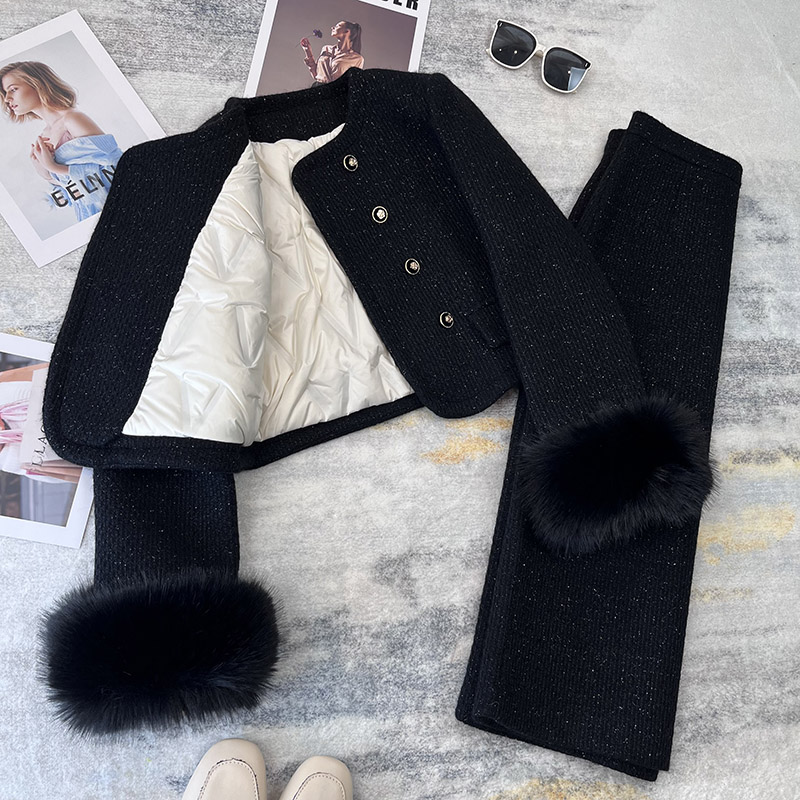 仿真狐狸毛小香风羽绒服套装