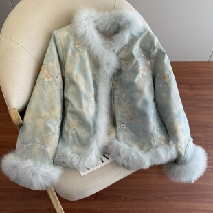 新中式羽绒服女2025冬季新款国风刺绣轻奢狐狸毛巨好看的冬装外套