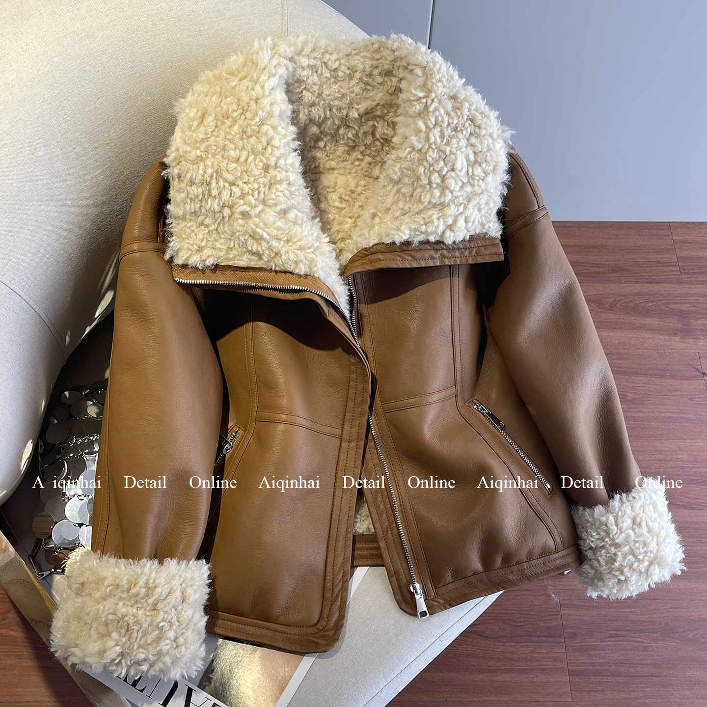 皮毛一体仿羊羔毛加厚保暖外套