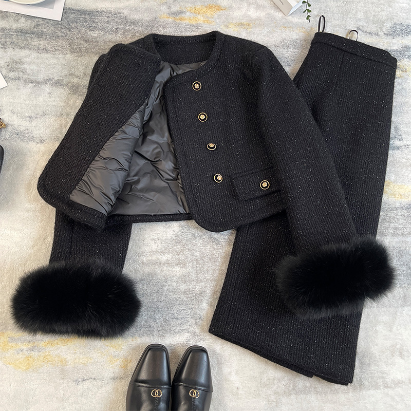 亮丝狐狸毛半身裙两件套羽绒内胆