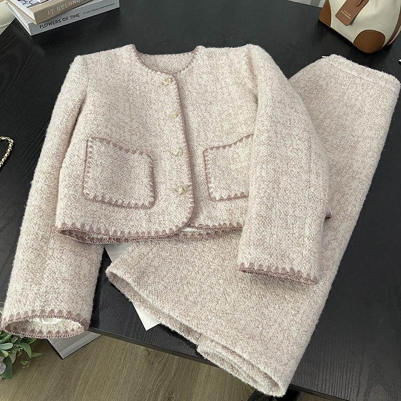 小香风套装女2025春季新款高级感刺绣羊毛呢千金名媛半身裙两件套,女装/女士精品,时尚套装,淘宝优惠券,粉丝福利购,淘宝优惠卷