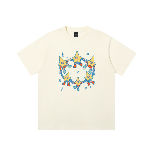 丛林老虎&插画师联名星星手拉手印花t恤女夏日款 男 设计感情侣短袖