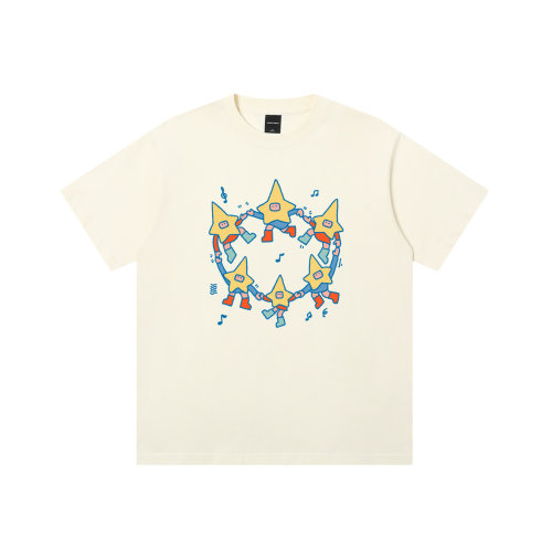 插画师联名手拉手星星印花t恤男