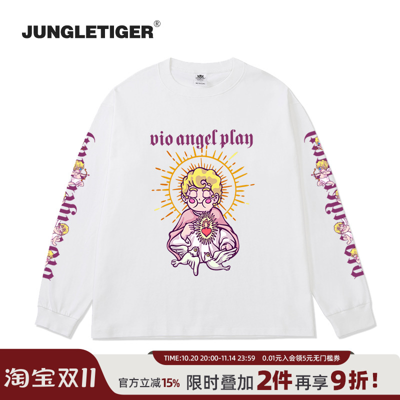 丛林老虎潮牌情侣纯棉长袖t恤男