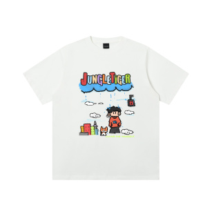 丛林老虎&插画师联名异地情侣系列纯棉短袖 男女 T恤260g重磅体恤衫