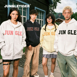 丛林老虎美式 拉链外套男女 LOGO毛巾绣连帽卫衣宽松重磅加厚情侣装