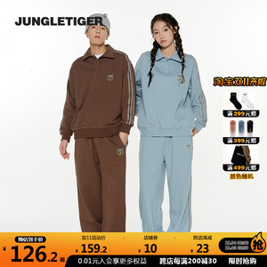 丛林老虎学院风休闲运动套装女2023新款美式重磅宽松POLO领卫衣男