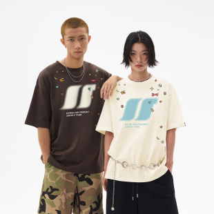 260g重磅半袖 丛林老虎趣味涂鸦LOGO短袖 情侣款 新款 体恤 T恤男夏季