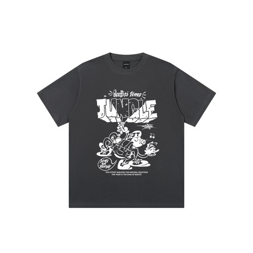 丛林老虎美式街头蜘蛛涂鸦T恤男