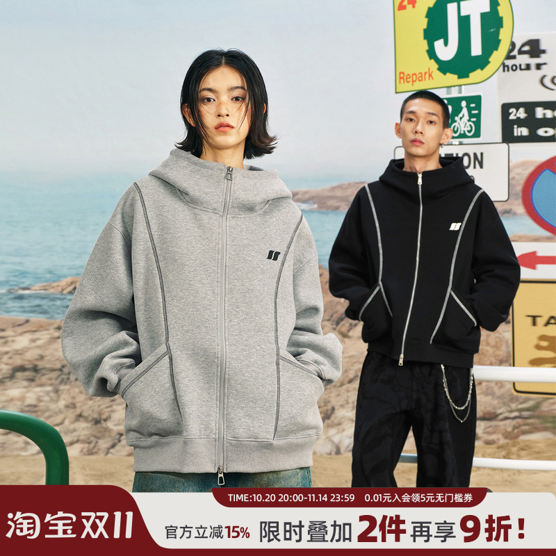 丛林老虎美式复古重磅拉链卫衣男