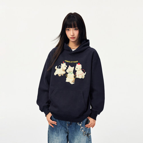 丛林老虎趣味三只小狗毛巾绣卫衣