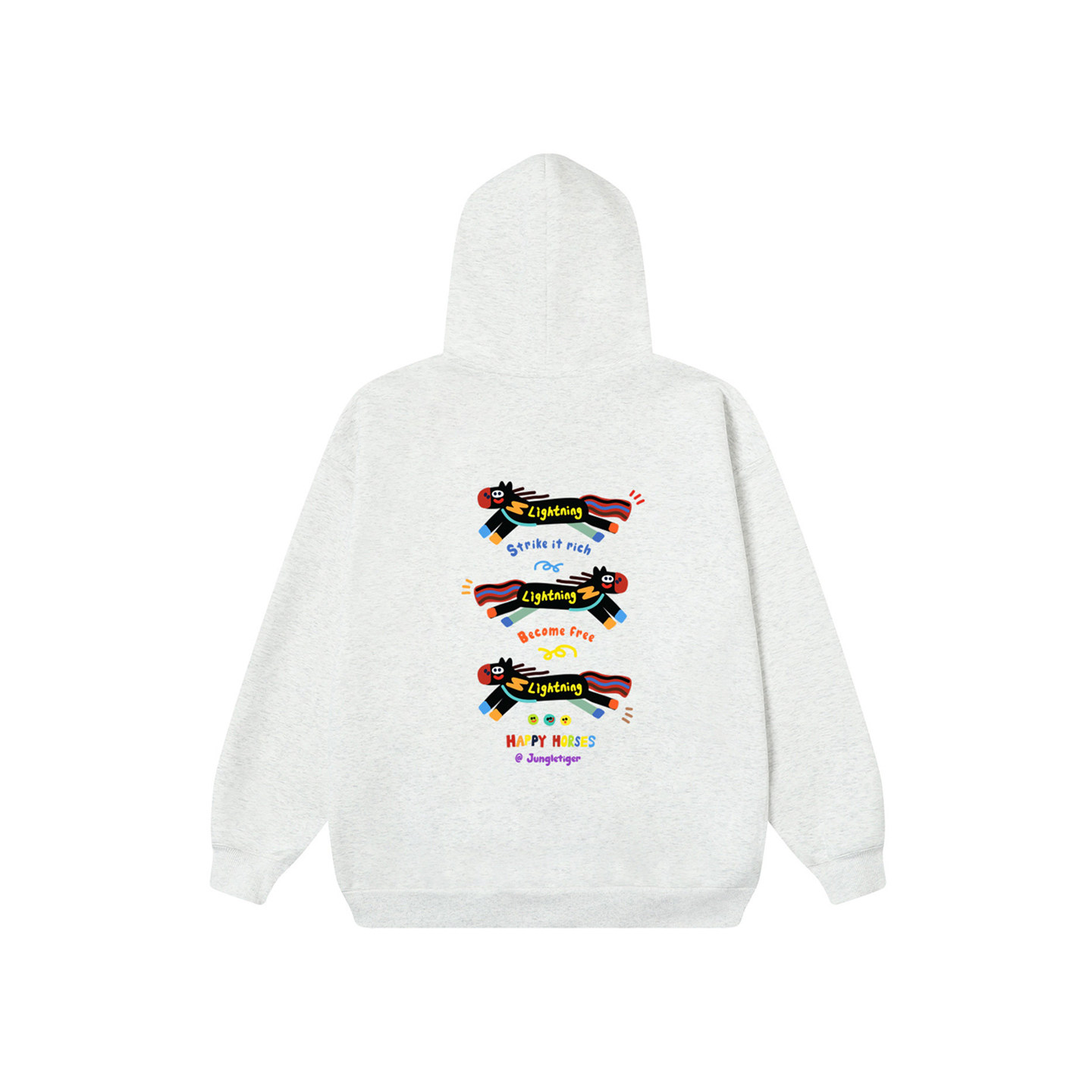 丛林老虎&插画师联名快乐小马连帽卫衣男女街头涂鸦重磅开衫外套