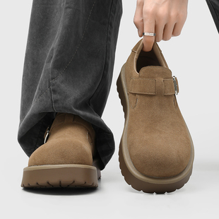 复古全包勃肯鞋男款厚底一脚蹬大头乐福鞋搭扣休闲增高通勤穆勒鞋