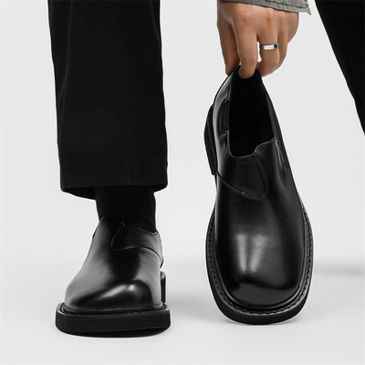 方头德比鞋男款真皮一脚蹬乐福鞋