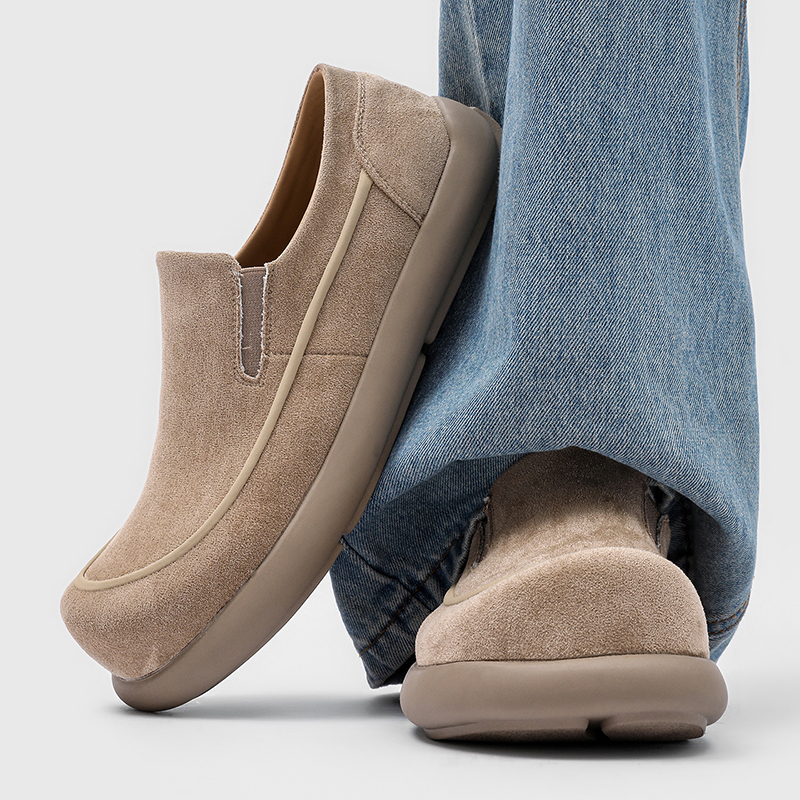 小土豆勃肯鞋男全包厚底增高一脚蹬豆豆鞋灰色复古软底懒人乐福鞋