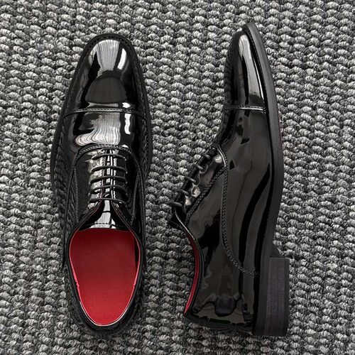 CL红底皮鞋男漆皮三接头德比鞋