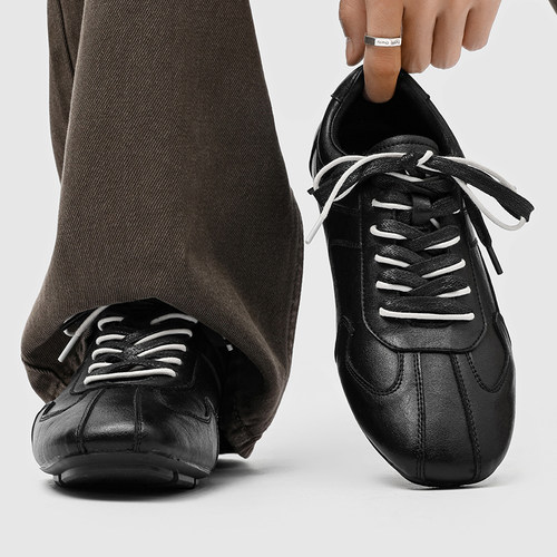 德训鞋男真皮美拉德黑色复古赤足鞋轻便平底拳击鞋休闲通勤阿甘鞋