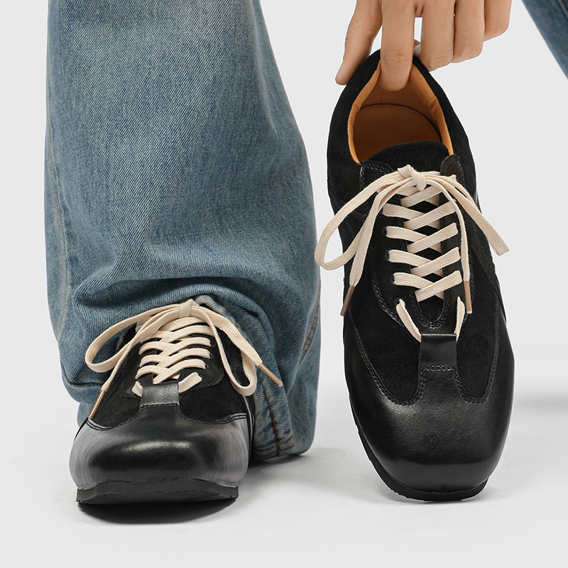 德训鞋男真皮黑色通勤平底阿甘鞋