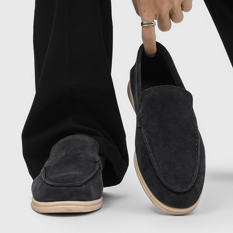 松弛感一脚蹬乐福鞋男真皮平底套脚休闲皮鞋翻毛皮透气通勤豆豆鞋,流行男鞋,乐福鞋（豆豆鞋）,淘宝优惠券,粉丝福利购,淘宝优惠卷