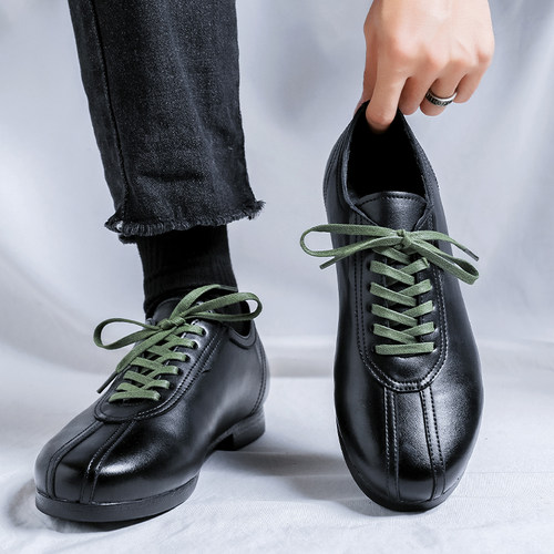 复古软底黑色德训鞋男真皮