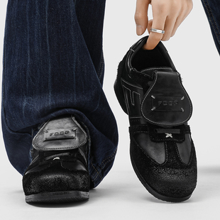 隐形内增高5CM德训鞋男真皮复古翻盖德比鞋极简拳击鞋通勤阿甘鞋