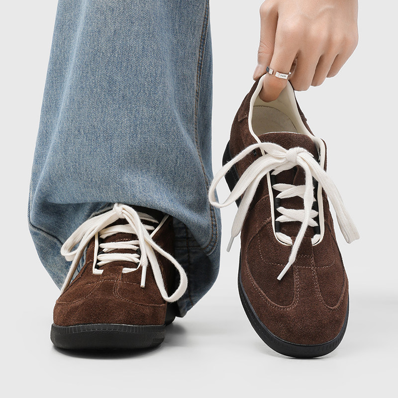 增高5CM德训鞋男款真皮复古赛车鞋足球运动训练鞋软底通勤阿甘鞋