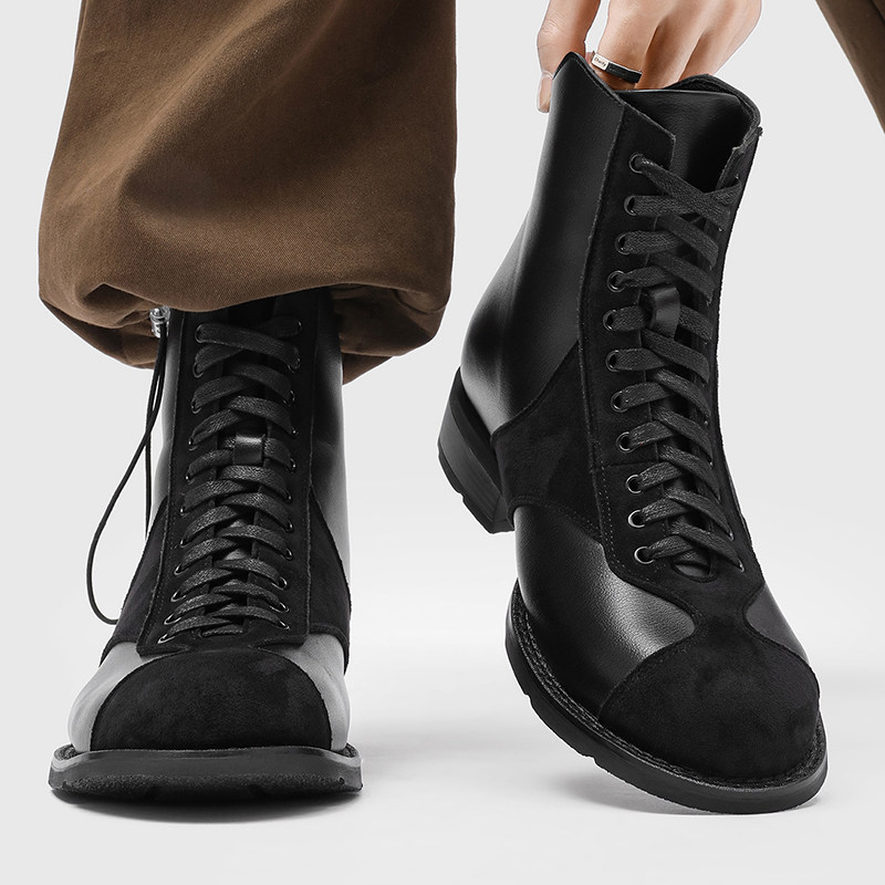 马丁靴男真皮复古高帮拳击训练鞋