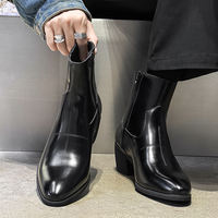 Pointed-toe Chelsea boots, men's genuine leather British style black zipper ankle boots, high-top leather shoes, thick-soled height-increasing Dr. Martens boots thumbnail 5