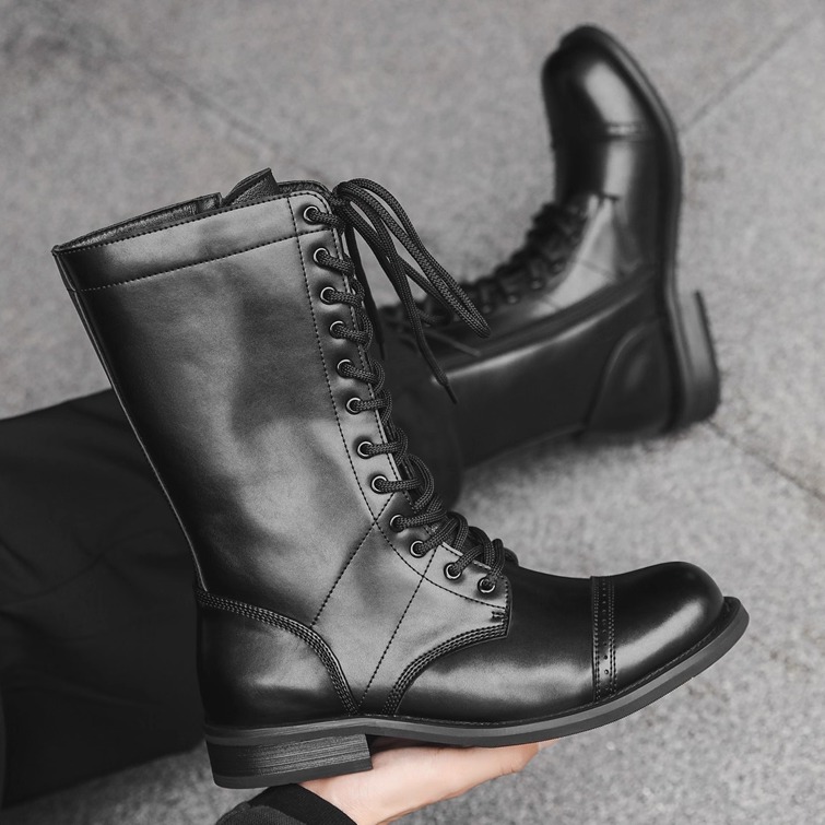 长筒马丁靴男女真皮工装高筒靴